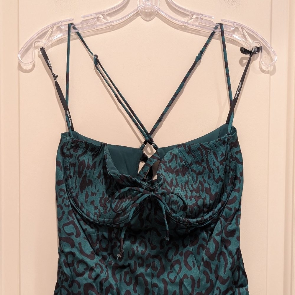 For Love And Lemons Green Wendy Strappy Green Leopard Print Mini Dress Large NWT - Picture 4 of 13